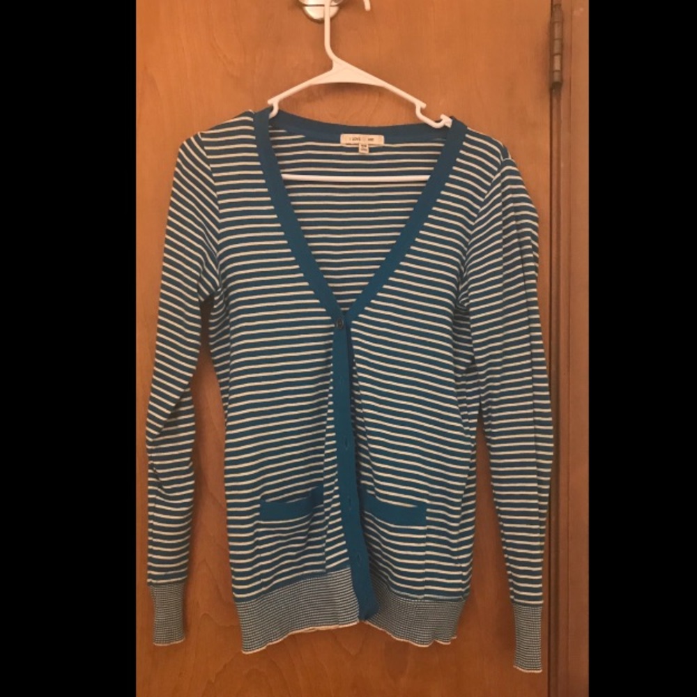 Blue and white striped cardigan